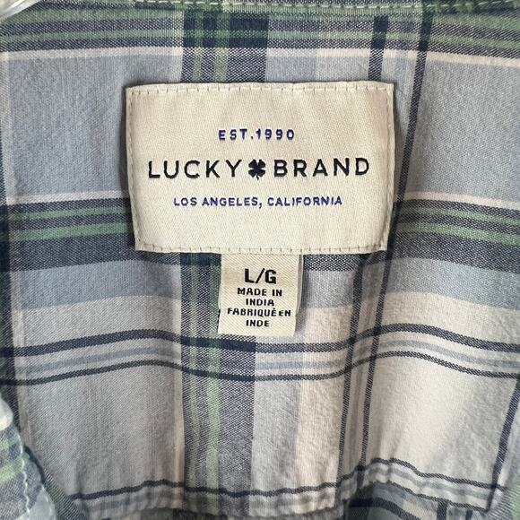 Lucky Brand Plaid Short Sleeve Stretch Cotton Button Down Shirt Men's Size L - Picture 2 of 7